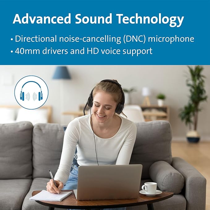 Kensington H1000 USB-C On-Ear Headset, 270° Rotating Noise-Canceling Microphone, Quick Buttons for Volume, Play/Pause, Mute, and Busy, PC/Mac/Laptop - Black (K83450WW)