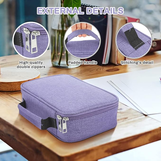 Large Capacity Pencil Case, 72 Slots Colored Pencil Pouch Bag Portable Pencil Holder Stationery Organizer with Compartments for Office and Travel, Purple