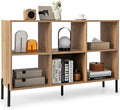 Giantex 6 Cube Bookcase, 3-Tier 47" Long Wood Bookshelf w/ 5 Metal Legs, Adjustable Shelf, Anti-toppling Device, 31.5" Tall Floor Open Shelf Bookcase, Freestanding Wooden Cube Storage Shelves