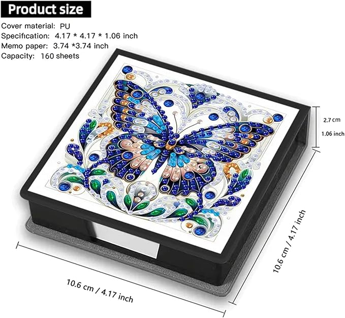 Butterfly Diamond Painting Kit Note Box,Memo Paper Storage Box Diamond Art,Sticky Note Holder Diamond Art,Diamond Painting Memo Pad For Office Desk. (Butterfly)