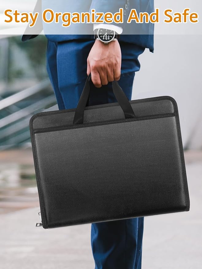 Important Document Organizer Folio Accordion File Organizer Fireproof Expanding File Folder Storage Box with Zipper Labels 13 Pockets for Business Office Receipt Travel