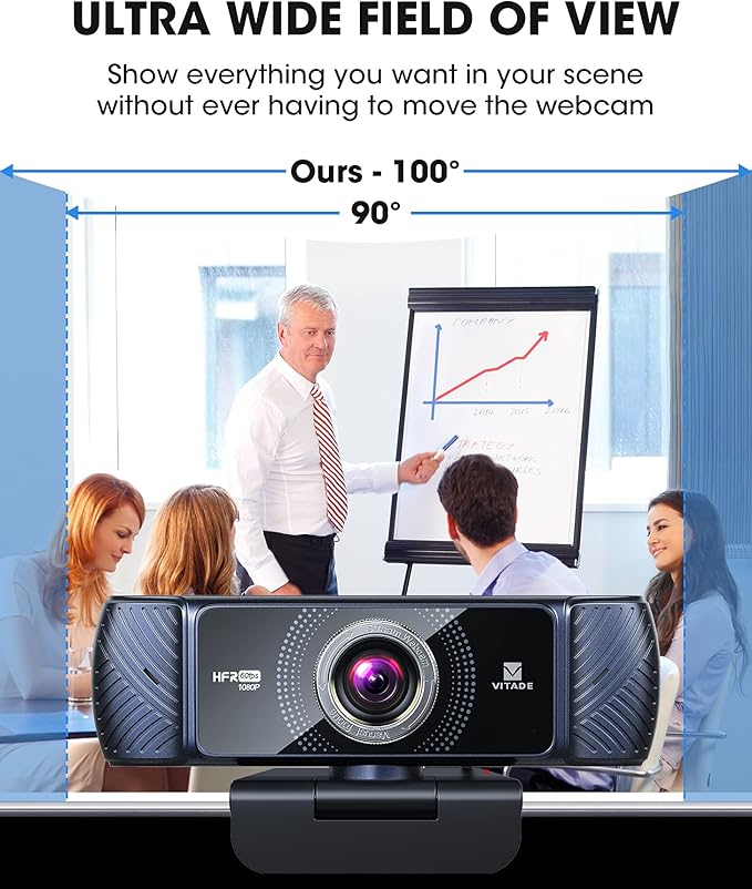 VITADE Webcam 1080P 60fps with Microphone for Streaming, 682H Pro HD USB Computer Web Camera Video Cam for Gaming Conferencing Mac Windows Desktop PC Laptop Xbox Skype OBS Twitch YouTube Xsplit