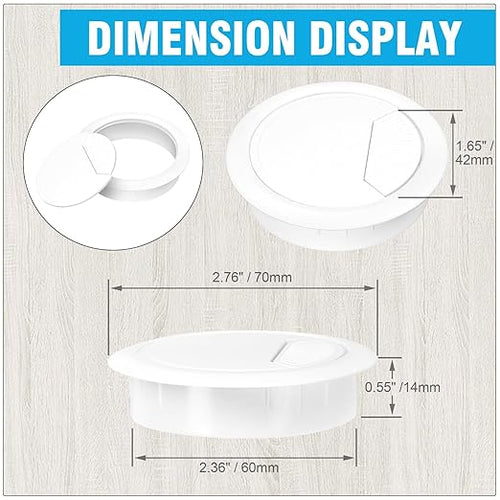 2-3/8" Spring Desk Grommet, JTemgle Plastic Cable Hole Cover Computer Table Cord Wire Organizer Caps Desktop Cord Management for Home Office TV Stands Tabletops - White, 5 Pcs