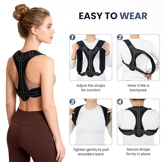Posture Corrector for Men and Women, Adjustable Back Brace Upper Spine Straightener, Breathable Shoulder, Neck, Clavicle & Back Support, Relieve Slouching, Hunching, and Back Pain, XL