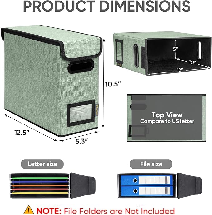BALEINE File Organizer Box with Lid, Collapsible File Folder Organizer with Plastic Slide, Hanging File Folder Box for Office Document Storage (1 Pack, Green, S)