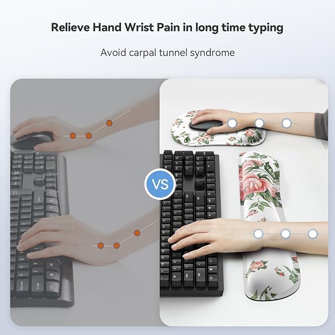 TECKNET Keyboard Wrist Rest and Mouse Pad with Wrist Support, Memory Foam Set for Computer/Laptop/Mac, Lightweight for Easy Typing & Pain Relief Ergonomic Mousepad