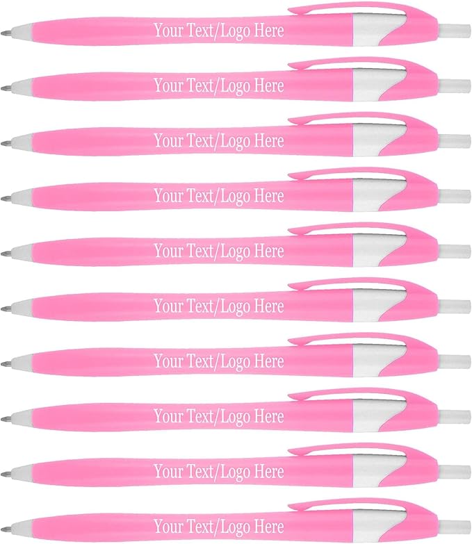 SyPen Personalized Pens With your Custom Logo or Text-500 Pack Bulk-for Businesses, Parties, and Events, Custom Printed Slim Ballpoint Click Pens, PInk Barrel Color, Black Ink