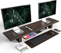 "WEGASTU Solid Wood Rustic Desk Monitor Stand with Storage，Large Dual Monitor Stand Riser for Laptop Computer/TV/PC/Printers, Perfect Desktop Stands Organizer with Underneath Storage for Office