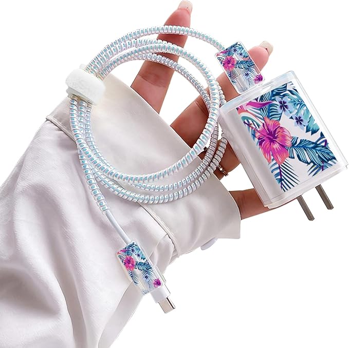 Cute Flowers DIY Protectors Cable Protector for iPhone Charger,Green Leaves Pattern,Data Cable Charger Data Line Earphone Wire Saver for iPhone X 13 12 12 Pro Max