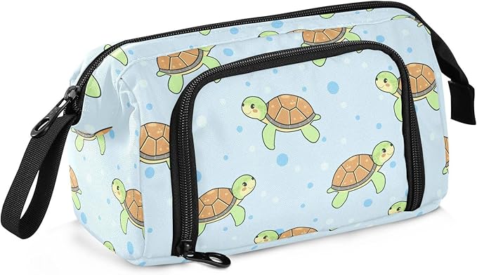 Cartoon Turtles Blue Pencil Case Pouch Big Capacity Pencil Bag Box Organizer Pen Case with Compartmens Stationery Organizer for Teen Girls Boy College Women School