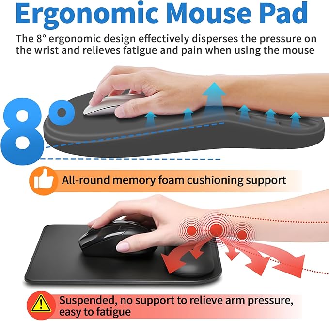 YIWEI Ergonomic Mouse Pad with Wrist Rest - Comfortable Office Mousepad with Memory Foam Wrist Support for Carpal Tunnel Relief, Mouse Pads with Non-Slip Base for Gaming and Home (Dark Gray)