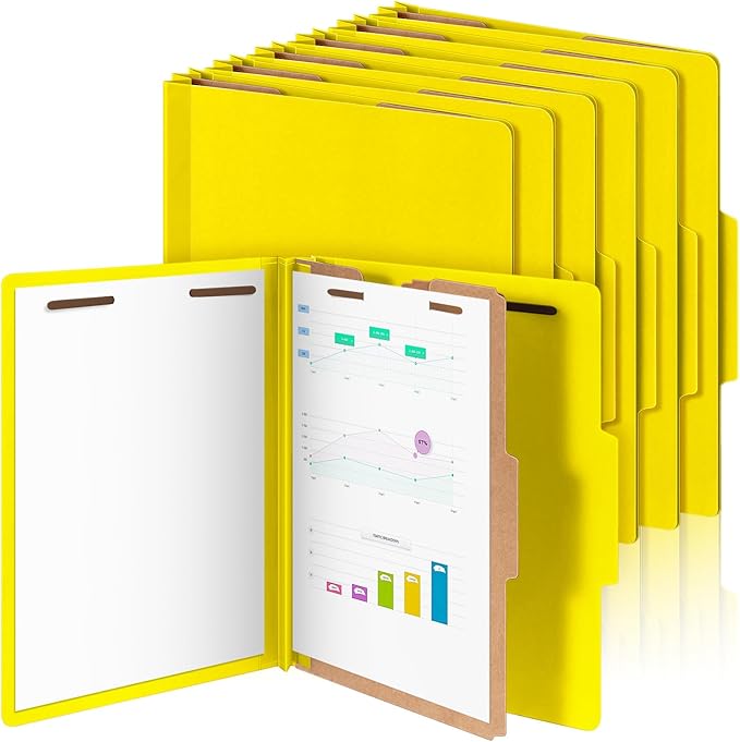Skyygemm 12 Pcs Classification Folders Letter Size, 1 Divider Pressboard File Folder with Fasteners, Expanding File Organizer Bulk for Teachers, Clergy, Office, Church, Christmas Donations (Yellow)