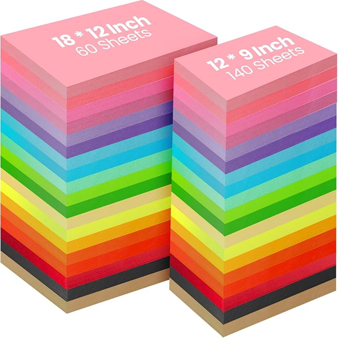 Yeaqee 300 Sheets Colored Construction Paper Bulk 8.5 x 11'' and 12 x 18'' Construction Lightweight Art School Supplies Colorful Craft Paper for Adults Arts and Crafts