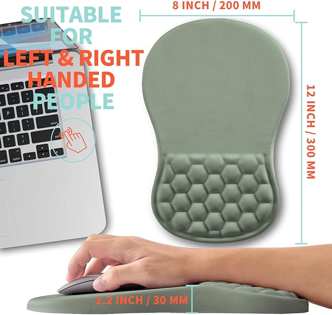 Ergonomic Mouse Pad Wrist Support with Memory Foam Massage Bulge, Carpal Tunnel Pain Relief Mousepad Wrist Rest for Mouse(12x8 inch, Light Green)