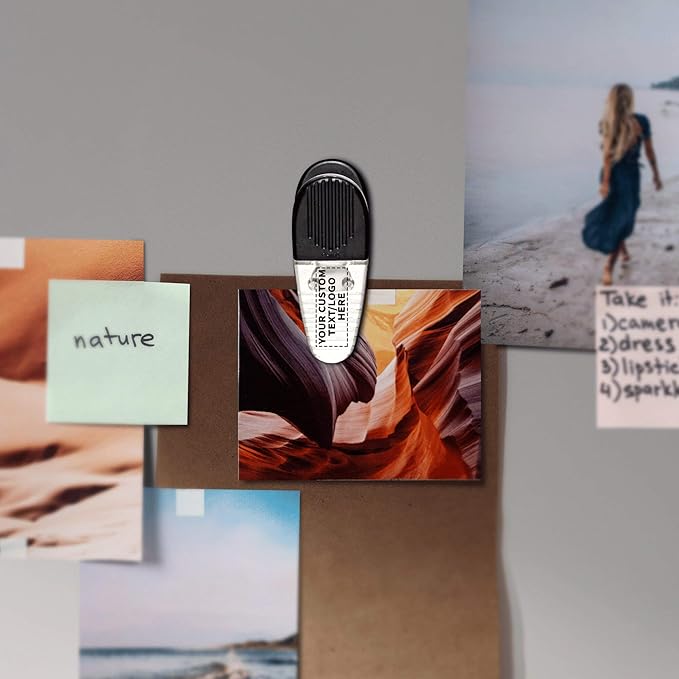 50 Magnetic Memo Holders Set - Customizable Text, Logo - Large Clip, Plastic - Clear