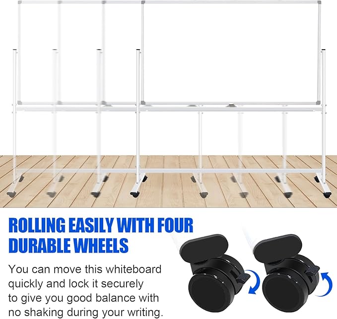Double-Sided Rolling Whiteboards on Wheels 72 X 48, Large Dry Erase Board with Stands, Magnetic Mobile White Board Standing White Boards with Eraser & Marker & Magnet & Magnetic Calendar