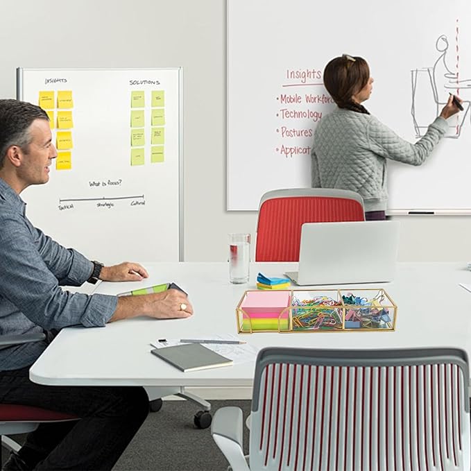 3 x 3 Inch Sticky Note Holder Gold Glass Post It Note Dispenser, 3 Slot Sticky Note Dispenser, Stylish Post It Holder for Home Office Desk Decor