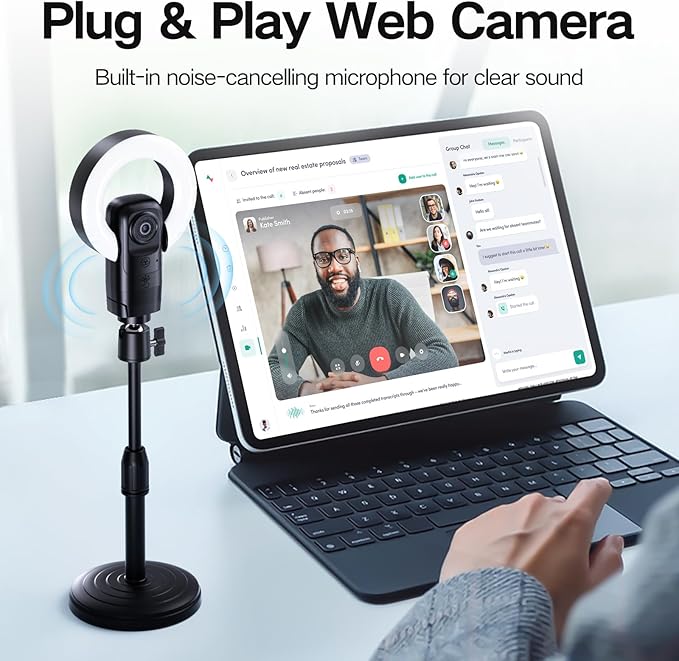 Combess 4K Webcam with Light, Webcam for PC with Microphone, Plug and Play, USB Computer Camera for Desktop, Auto-Focus, Web Camera for Desktop Computer Zoom Skype