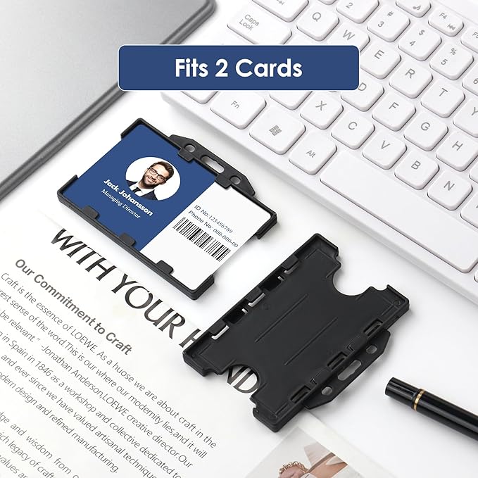 Fallen One 2 Pack Horizontal ID Badge Holder, Double Sided, Black, Hard Plastic
