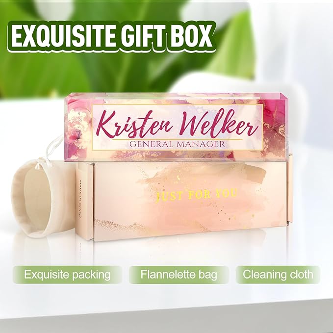 Name Plate for Desk, Desk Name Plate Personalized, Office Decor for Women Men, Acrylic Desktop Accessories, Office Appreciation Gifts for Boss Social Workers Nurse Teacher Employee (Pink/Gold)