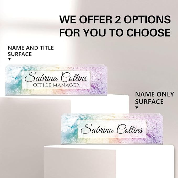 Name Plate for Desk, Desk Name Plate Personalized, Office Decor for Women Men, Acrylic Desktop Accessories, Office Appreciation Gifts for Boss Social Workers Nurse Teacher Employee (Colorful Marble)