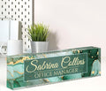 Name Plate for Desk, Desk Name Plate Personalized, Office Decor for Women Men, Acrylic Desktop Accessories, Office Gifts for Boss Nurse Teacher Coworker, Employee Appreciation Gift (Green Coast B)