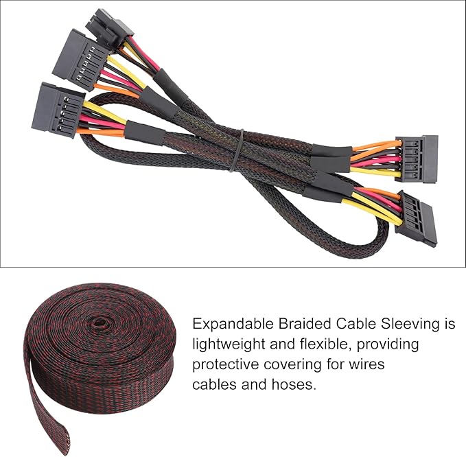 25ft PET Expandable Wire Loom 1.5 Inch, PET Braided Wire Sleeving Cable Management Sleeve Tubing [for Audio Video Home Office Cord Protector]-Black Red