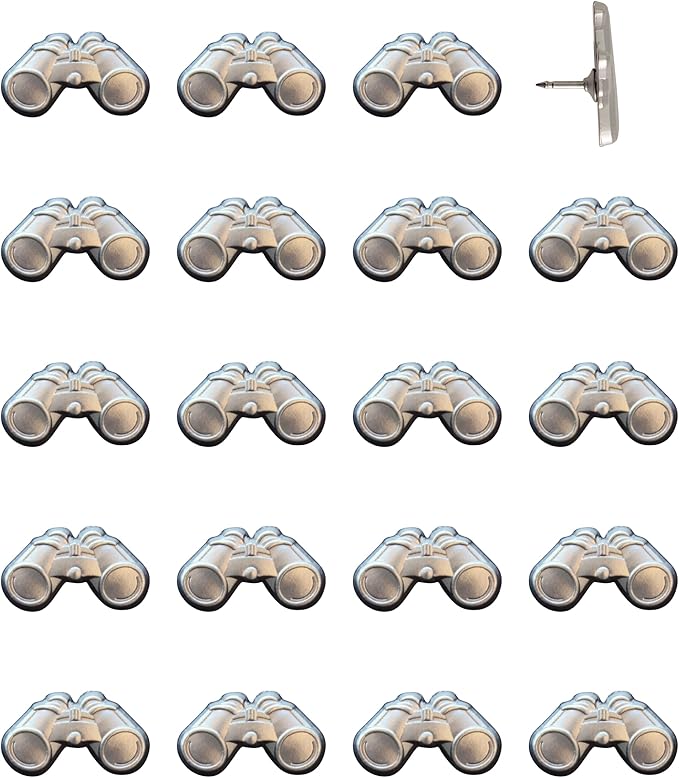 Binoculars Push Pins - Silver Bird Watching Map Pins for Cork Boards, Maps, or Lapel Use - Designed in USA - Set of 20