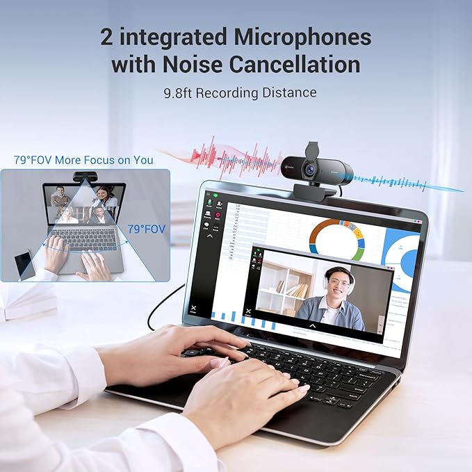N newline 4K Webcam for PC, PDAF/CDAF Autofocus, 1080P@60FPS, 79° FOV, Auto Light Correction, 2 Noise Reduction Mics, Privacy Cover, USB-A, Streaming Camera for Skype, Teams, Online Meeting, NewEye 62