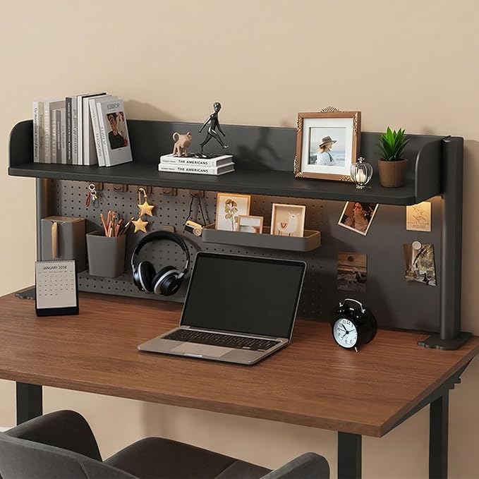 Clamp On Desk Shelf Desktop Hutch Bookshelf Desk Organizer Storage Shelves with Pegboard DIY Display Stand Adjustable Space-Saving Suitable for Dormitories,Studies,Offices,Workbenches