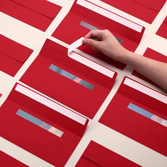 Jutom 500 Pcs Kraft Envelopes Letter Size Bulk #10 Business Strong Sealed 4-1/8 x 9-1/2 in Flap Office Printable Mailing Envelopes Windowless Invisible(Red)