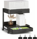 2-Tier Desktop Printer Stand with 2 Fabric Drawers, Prtiner Table with Storage Shelf, Desk Organizer for Home Office,3D Printer,Fax Machine,Scanner (Black, 2 Tier)