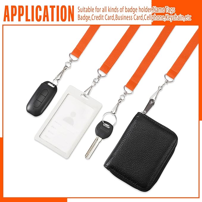 Patelai 60 Pcs Breakaway Lanyards with J Hook Bulk Flat for ID Badges Neck Badge Lanyards Card Nametag Holder Neck Straps (Orange)