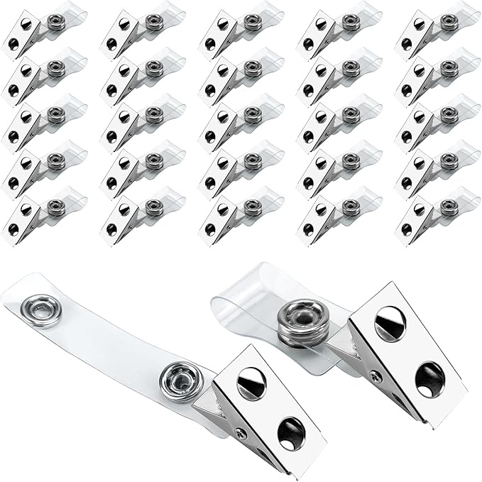 80 Pcs Metal ID Badge Clips with Clear PVC Straps,Heavy Duty Name Badge Holders with Clip,Badge Clip for Student Employee ID Badges (80)