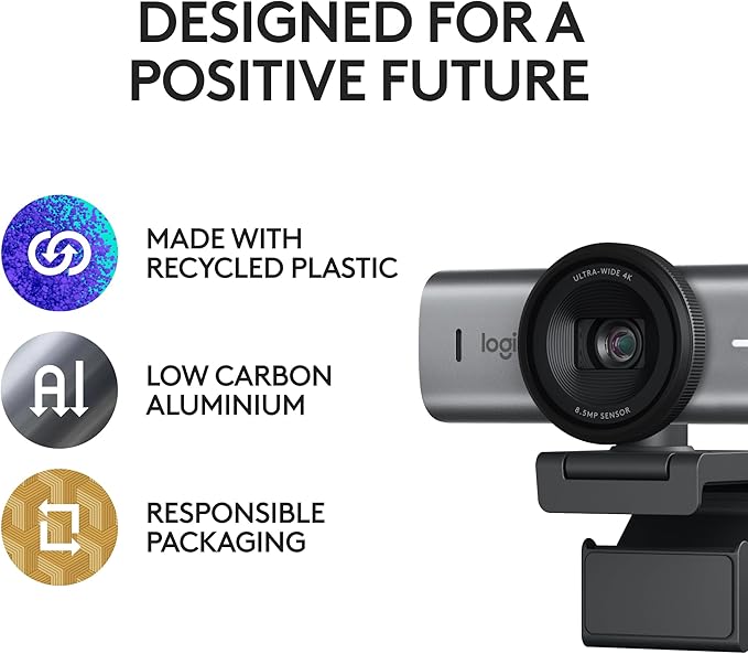Logitech MX Brio Ultra HD 4K Collaboration, Streaming Webcam, 1080p at 60 FPS, Show Mode, Works with Microsoft Teams, Zoom, Google Meet, Nintendo Switch 2 New GameChat - Graphite