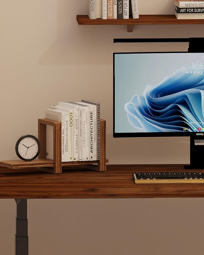 Adjustable Desktop Bookshelf, Retro Tabletop Bookshelf, Desk Shelf for Top of Desk in Living Room, Home, Office, Perfect for Magazine, Books, Cookbooks, No Tools Required to Assemble (Brown)