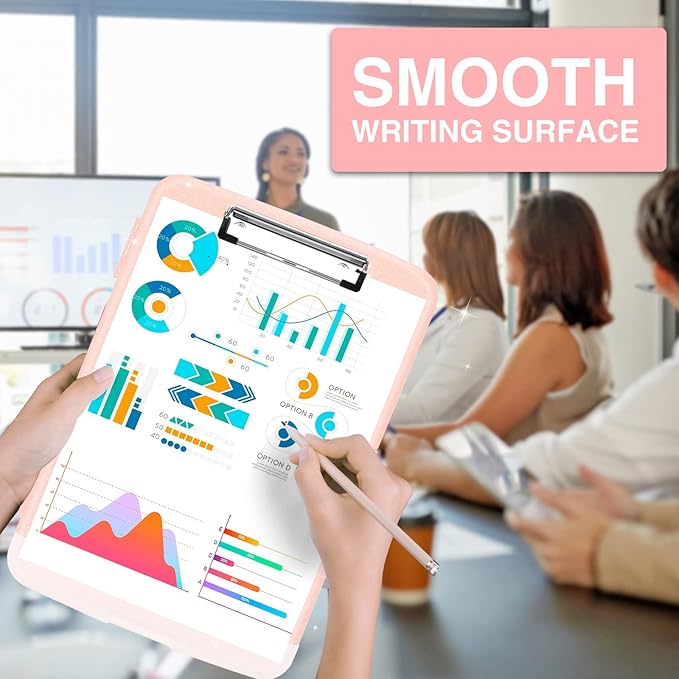 Sooez Glitter Clipboard with Storage, High Capacity Clip Boards 8.5x11 with Pen Holder, Cute Clipboards with Low Profile Clip, Sparkle Plastic Organizer Case Box for Women & Kids, Side Opening