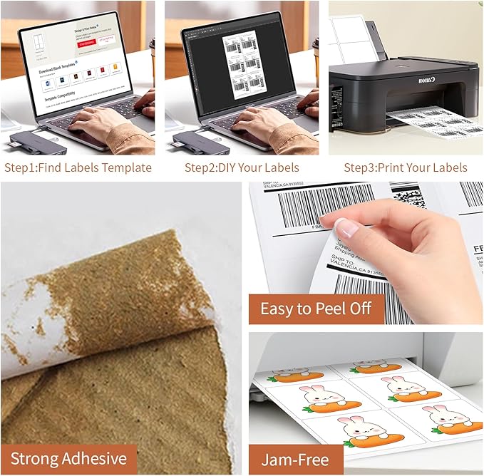 3 1/3" x 4" (25 Sheets) Address Labels, Labels Sticker Paper for Laser/Ink Jet Printer, Printable and Writable White Sticker Labels- Matte, 6 per Page Labels (Total 150 Labels)