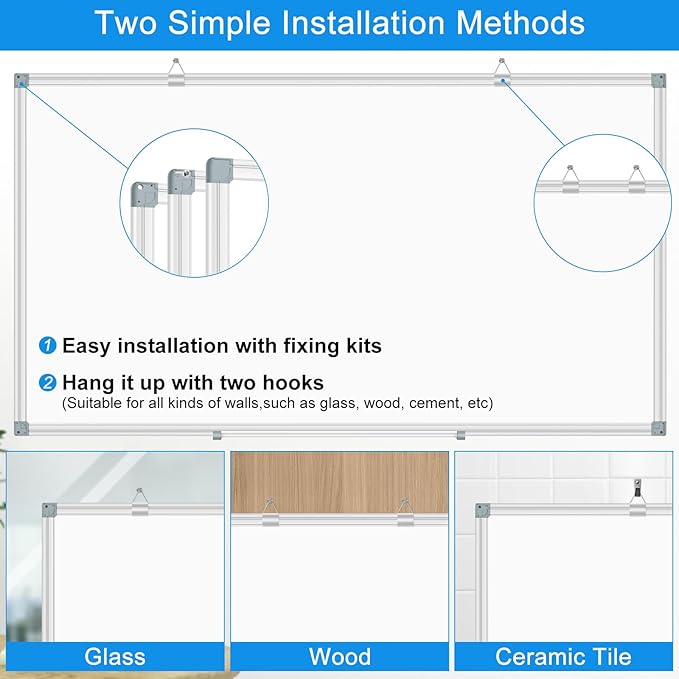 White Board Dry Erase Whiteboard for Wall 72x40 Aluminum Presentation Magnetic Whiteboards with Long Pen Tray, 12 Magnets, 3 Markers & 1 Eraser