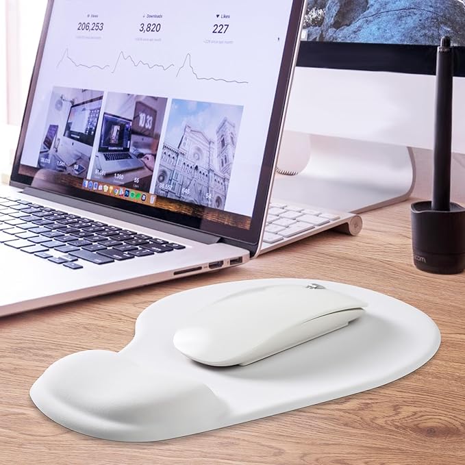 JIKIOU Mouse Pad, 2 Pack Ergonomic Mouse Pads with Comfortable Gel Wrist Rest Support and Smooth Cloth, Non-Slip PU Base for Easy Typing Pain Relief Durable and Easy to Clean Small White