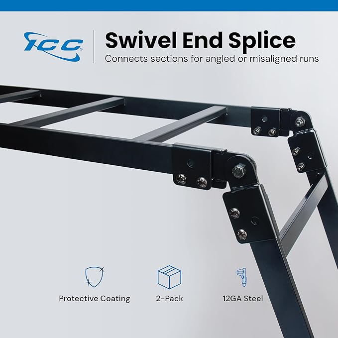 ICC Ladder Rack Swivel End Splice Kit – 2-Pack | Steel, Black Powder Coat, Adjustable Angle Connection