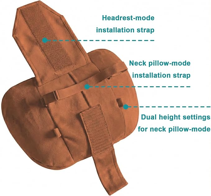 2PCS Car Pillow for Car Neck Pillow for Driving Seat Lumbar Support Soft Cushion with Extra Filling Accessories Back Support for Travel Nap and Trips Sleeping(Brown, Head)