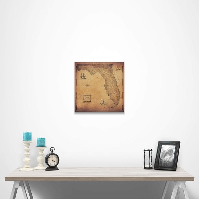 Conquest Maps Push Pin Florida Map Board - With Push Pins to Mark Florida Travel - Handmade in Ohio, USA - Design: Golden Aged