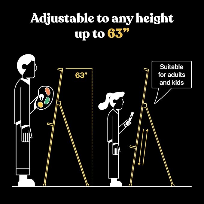 Portable Art Easel Stand 63 Inches - Black Picture Stands for Display w/Bag - Tabletop Art Easel Stand for Sign, Wedding Signs, Poster Stand, Painting Canvas Stand - Metal Tripod, Easels for Display