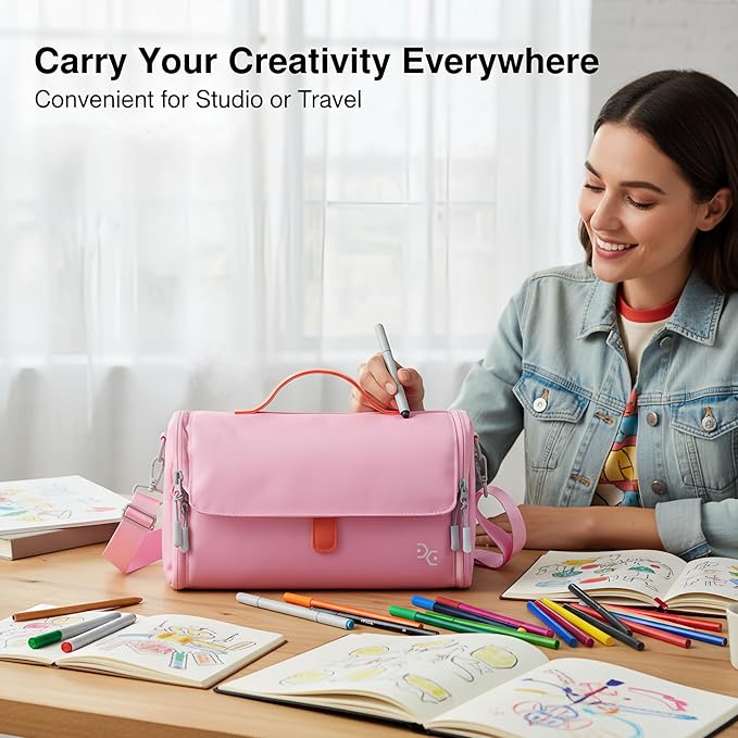Togood Marker Pens Storage Tote Handbag, Up to 160 Pens, Pink Crossbody Bags Causal Shoulder Bag for Artists Hobbyist