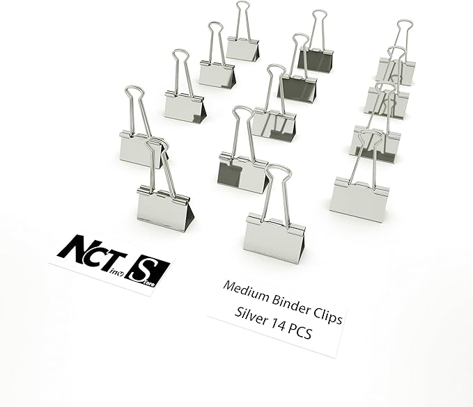 Nctinystore Binder Clips Medium Metal Clamp 1.25 inch / 32 mm (Silver, 14-PCS)