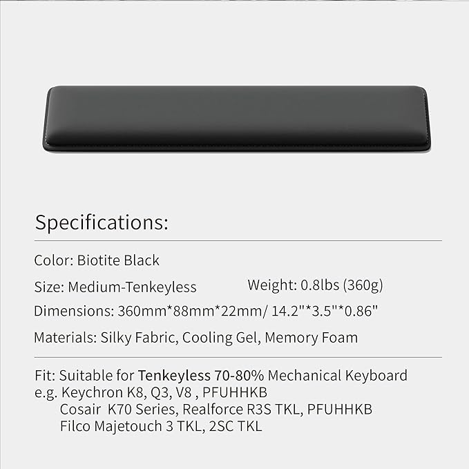 Faluber Cooling Gel Wrist Rest, 14.3-inch Length for Tenkeyless Keyboard, Memory Foam Palm Rest with Non-Slip Footpad, Ergonomic Design, Stain Resistant, PC Accessory Gaming Gear (Medium-TKL)