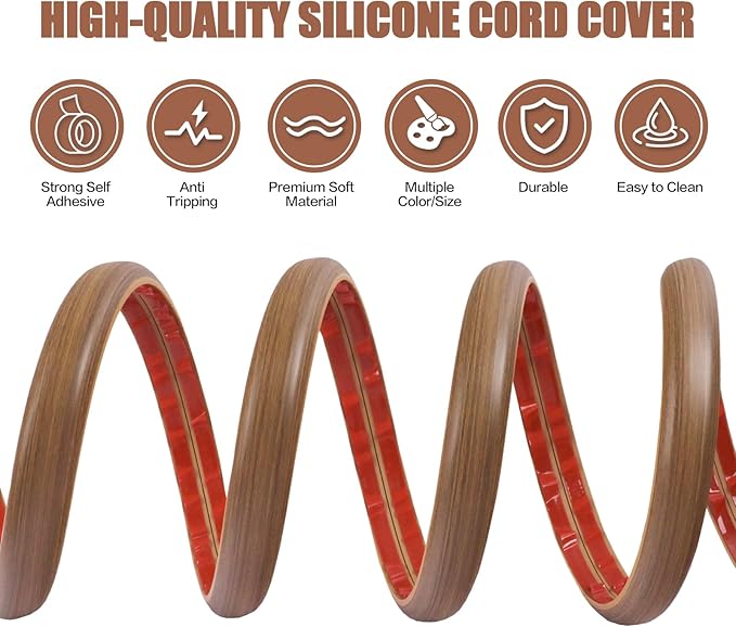 Floor Cord Cover Cable Cavity Self Adhesive Cord Hider Floor 10FT Floor Cable Management Power Cord Protector Floor Electric Cord Covers for Offices, Gym, Exhibitions (Misty Brown Wood, 0.78" x 10')