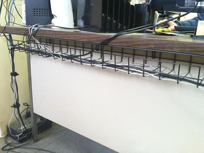 Under Desk Cable Organizer 14 Inch Wire Tray | Table Cord Management Basket | Desk Cable Raceway (2 Pack)