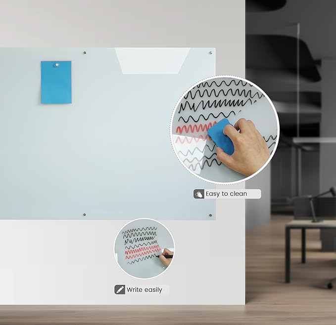 Glass Magnetic Dry Erase Board 72"x48" Frameless Wall Mounted Glass White Board for Wall, Large Frameless Magnetic glassboard for Office, Home & School
